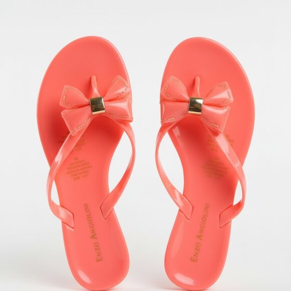 Used Enzo Angiolini Coral Jelly Bow Flip Flops 11 Women's Thong Sandals - Picture 1 of 11